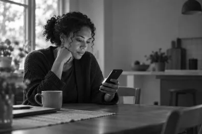 A woman checking an alert on her phone